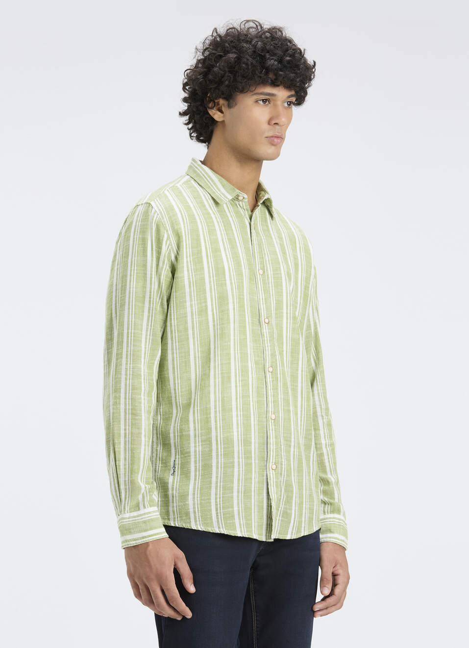 Men Green Vertical Stripe Full Sleeve Shirt, , large image number 3