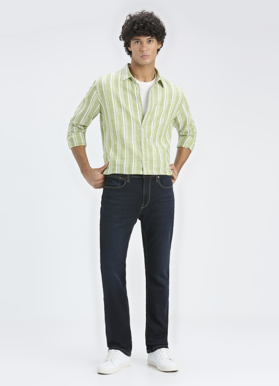 Men Green Vertical Stripe Full Sleeve Shirt, , large image number 5