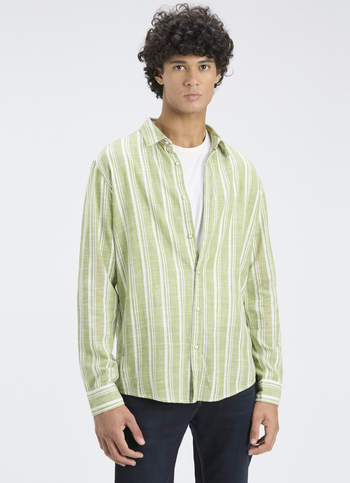 Men Green Vertical Stripe Full Sleeve Shirt