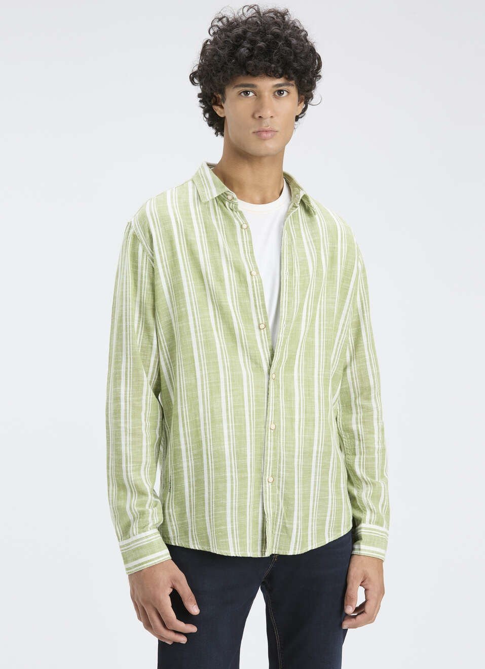 Men Green Vertical Stripe Full Sleeve Shirt Pepe Jeans India