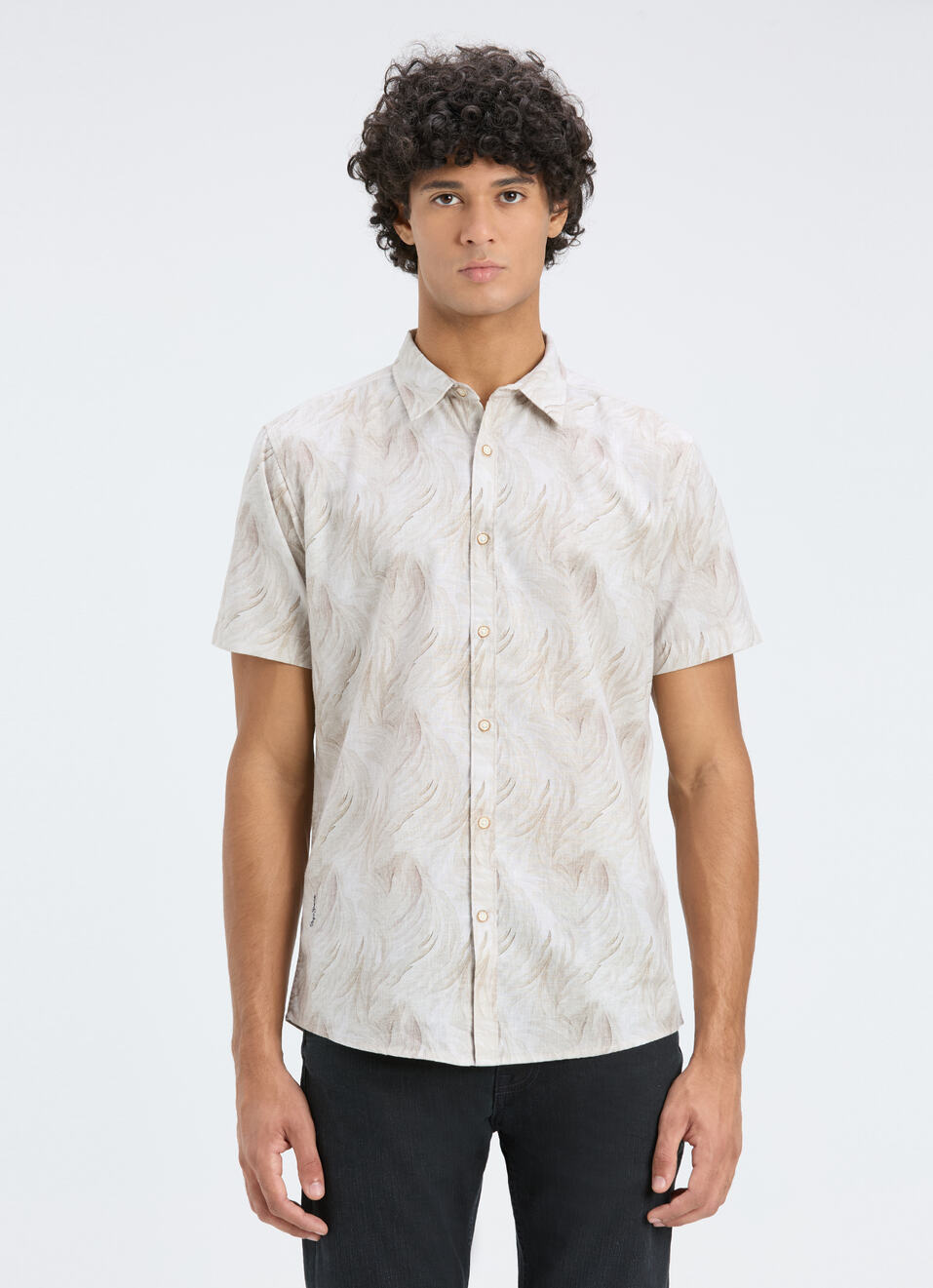 Men Beige Printed Short Sleeve Casual Shirt, , large image number 1
