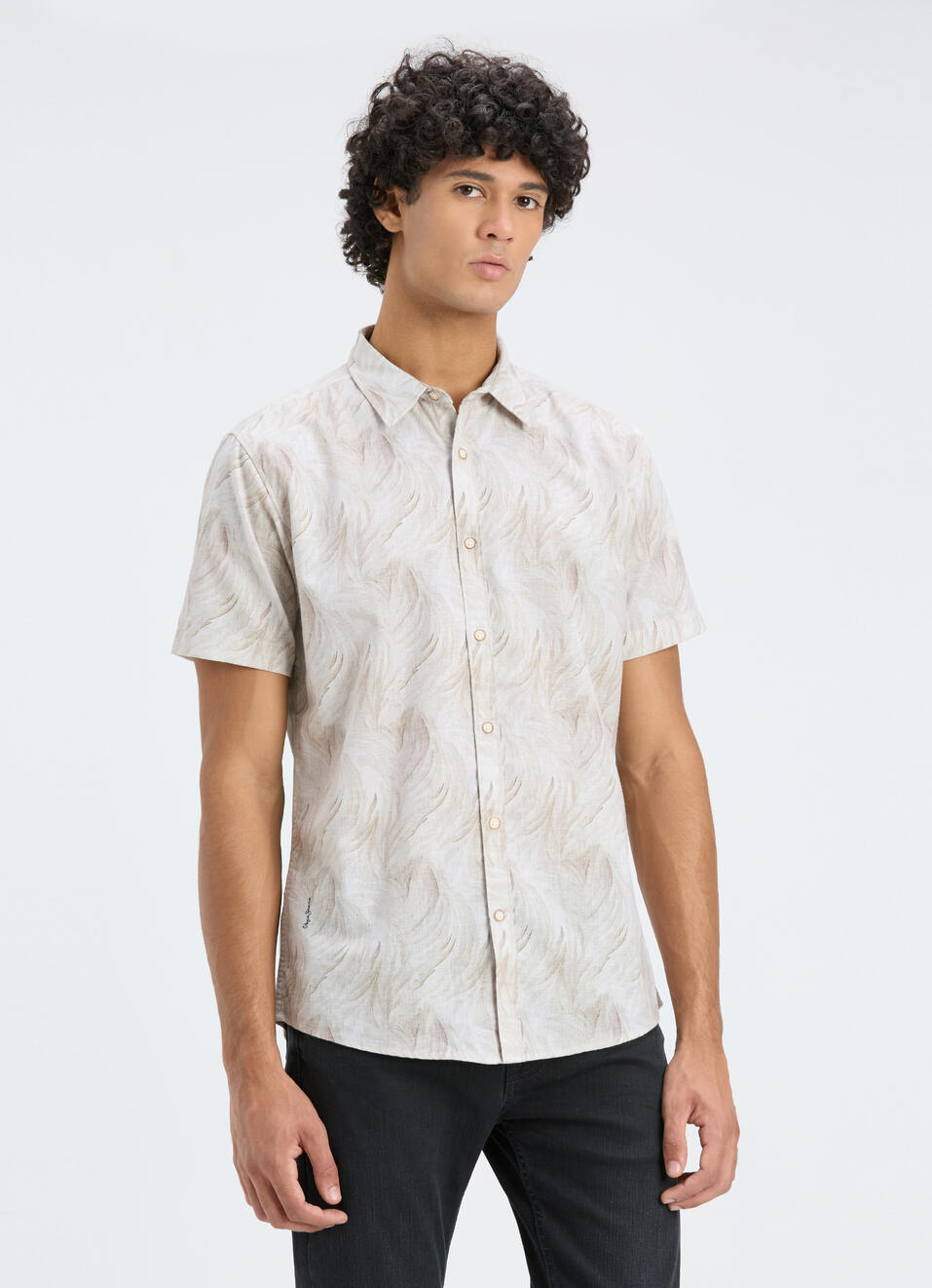 Men Beige Printed Short Sleeve Casual Shirt, , large image number 2