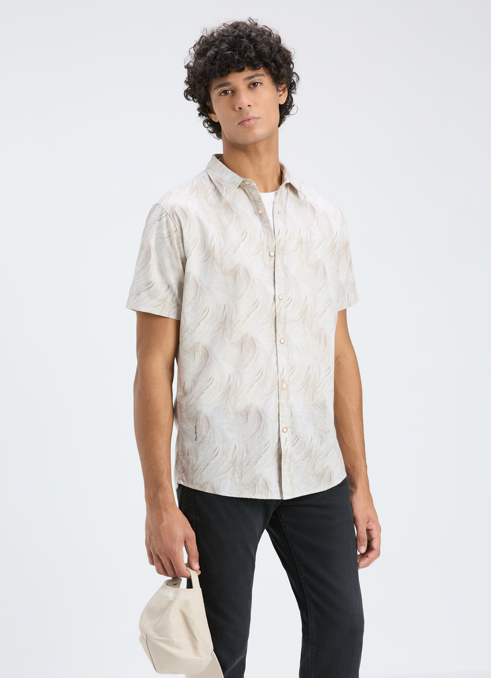 Men Beige Printed Short Sleeve Casual Shirt, , large image number 0