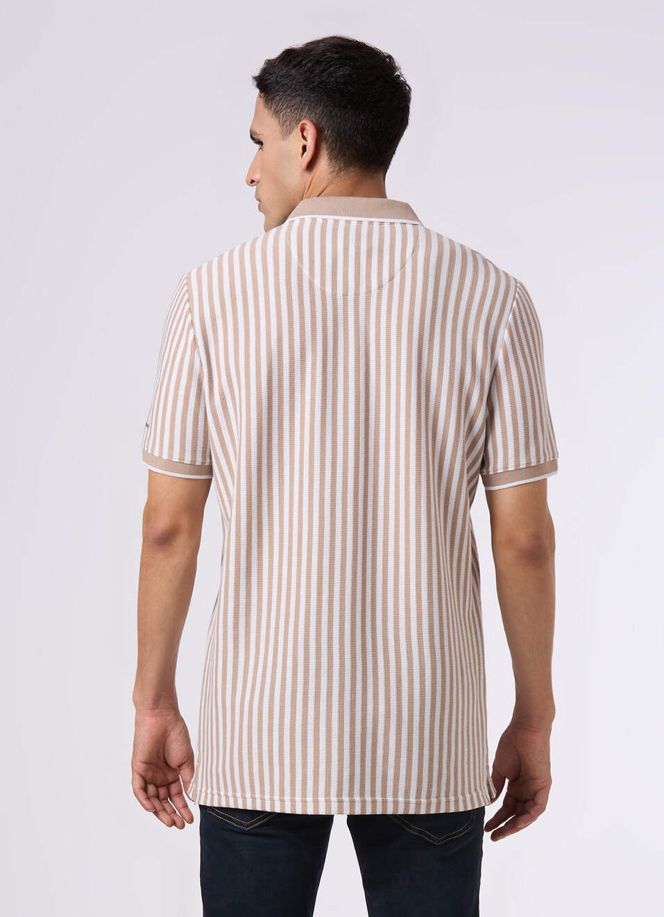 Men Beige Striped Regular Fit Polo, , large image number 2