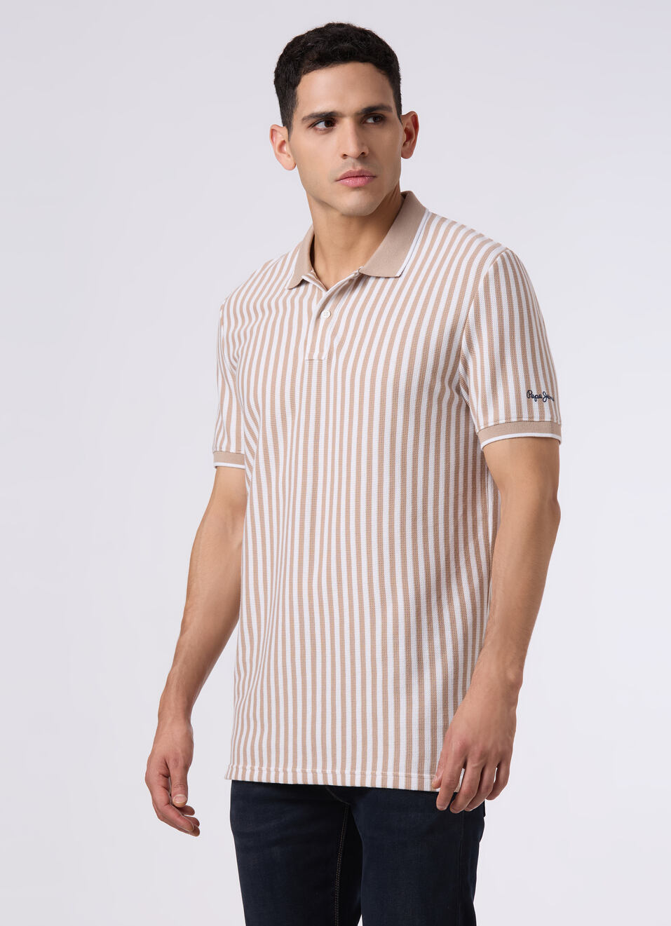 Men Beige Striped Regular Fit Polo, , large image number 3