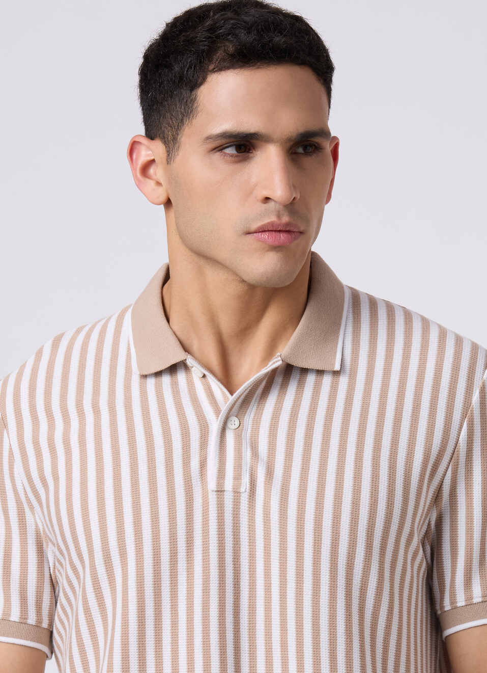 Men Beige Striped Regular Fit Polo, , large image number 4