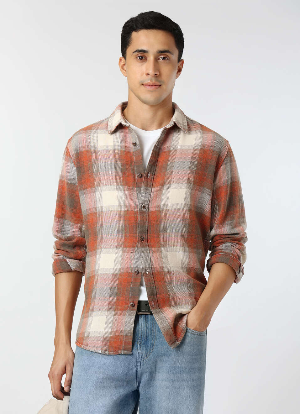 Men Brown Regular Fit Checked Casual Shirt, , large image number 0
