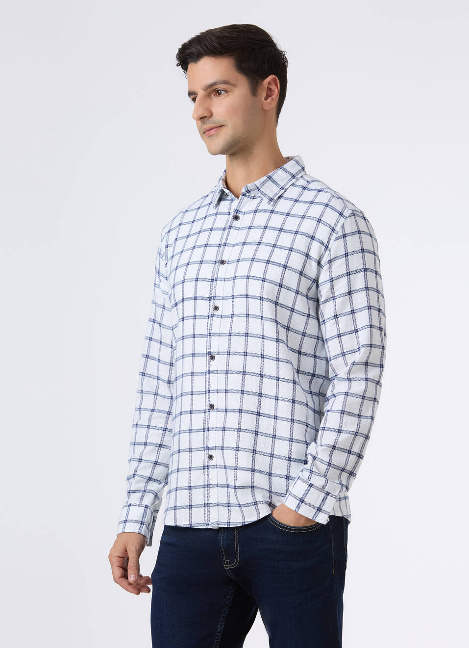 Men White Check Full Sleeve Shirt, , large image number 3