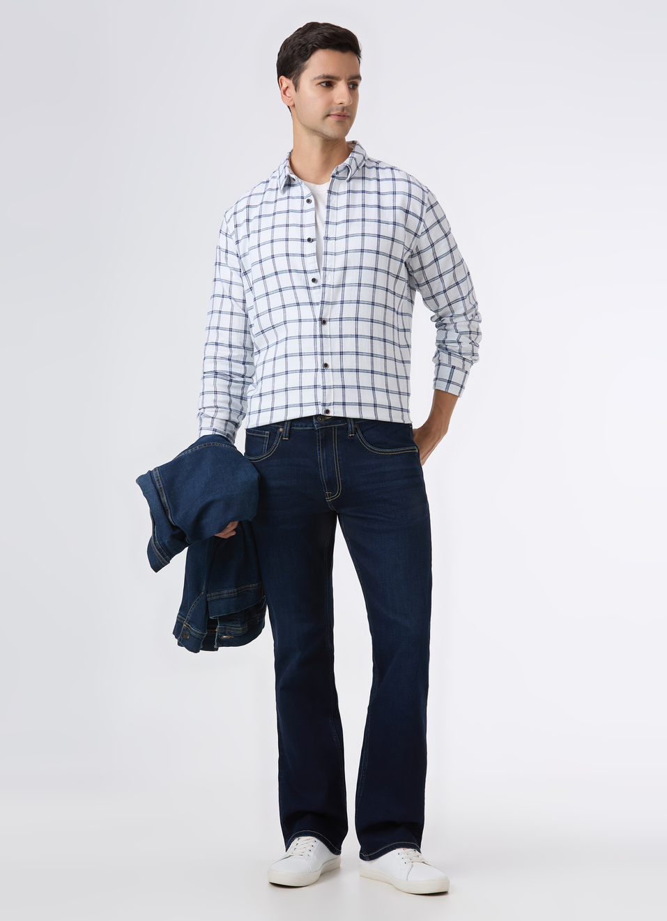 Men White Check Full Sleeve Shirt, , large image number 5