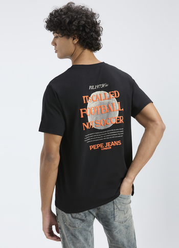 Men Black Back Print Relaxed Fit Short Sleeve T-shirt