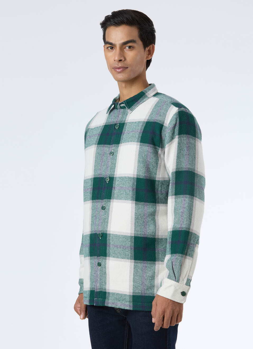 Men Green & White Oversized Check Full Sleeve Shirt, , large image number 3