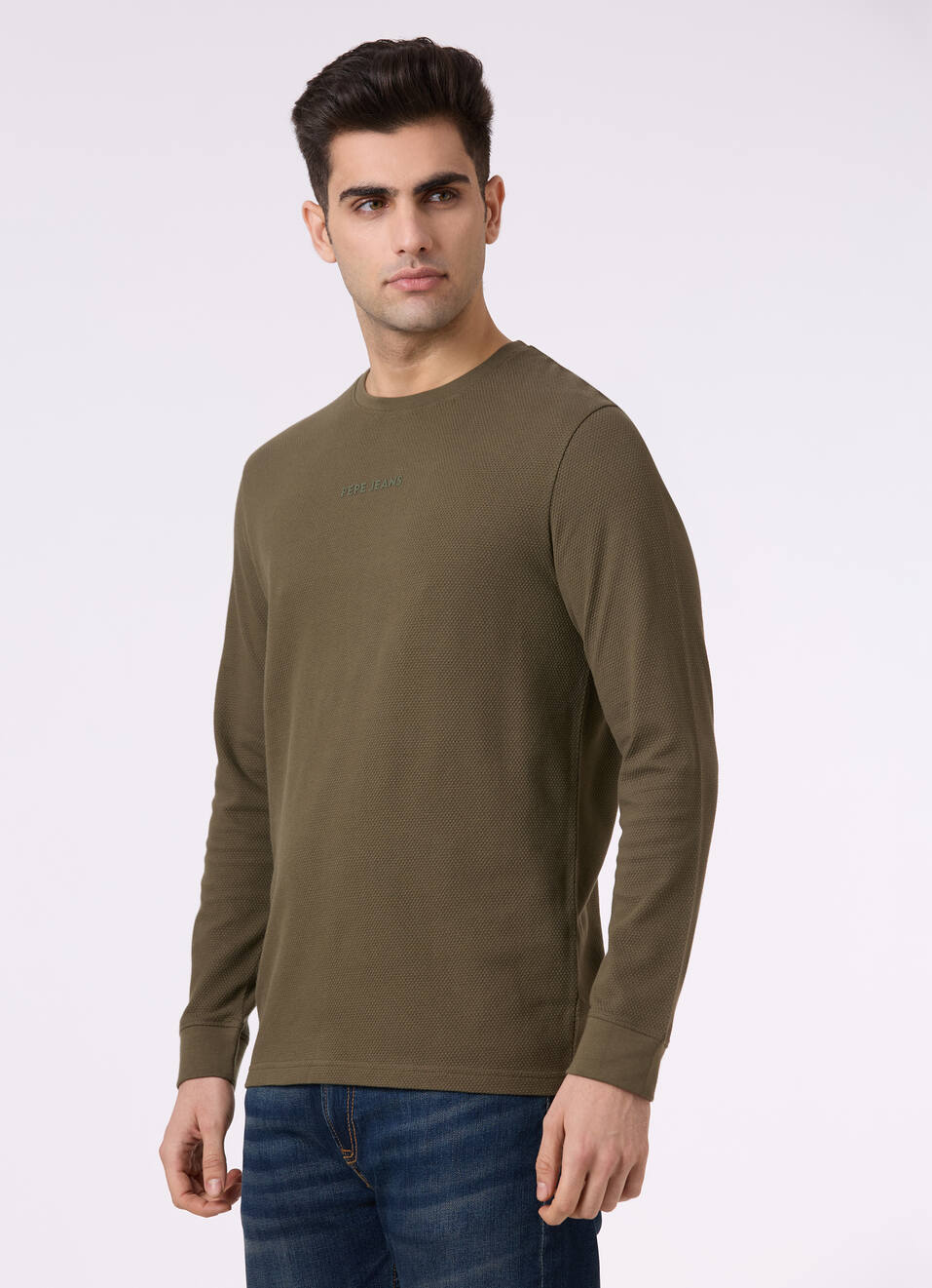 Men Leaf Green Textured Full Sleeve T-shirt, , large image number 3