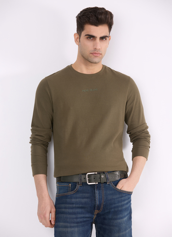 Men Leaf Green Textured Full Sleeve T-shirt