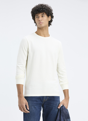 Men Off White Textured Full Sleeve T-shirt