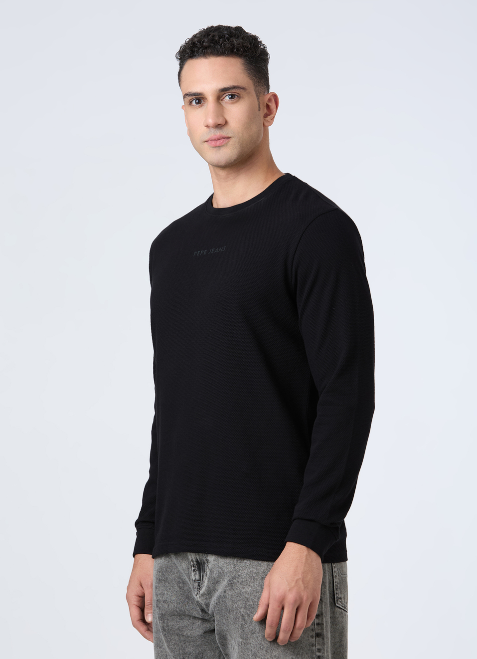 Men Black Textured Full Sleeve T-shirt, , large image number 3
