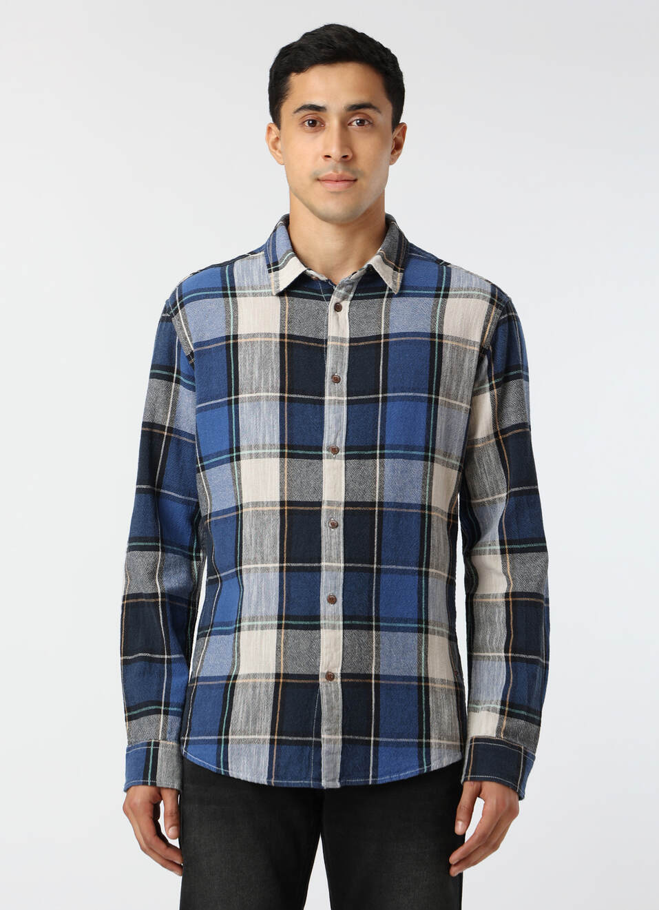 Men Blue Regular Fit Checked Casual Shirt, , large image number 1