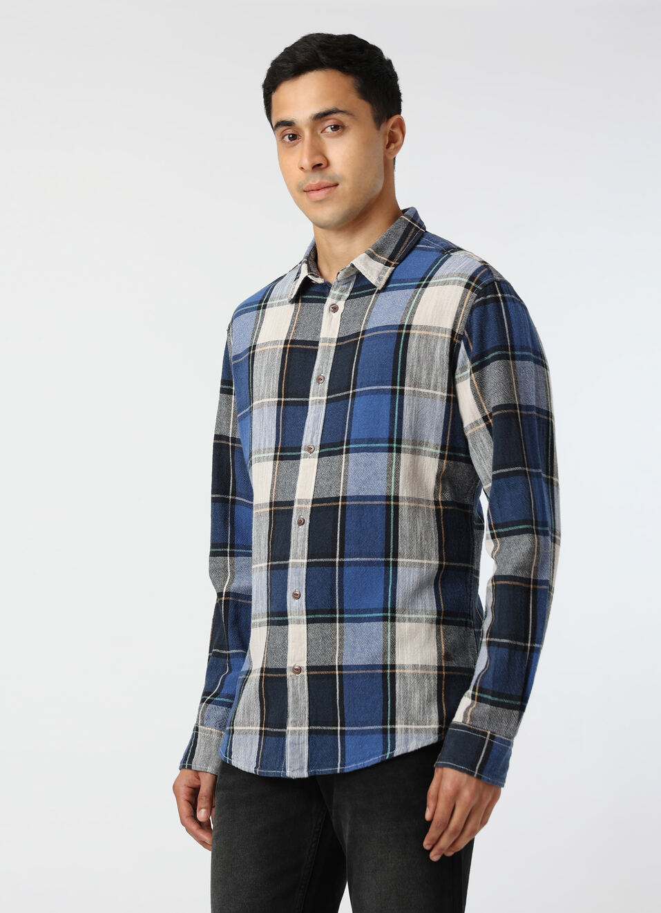 Men Blue Regular Fit Checked Casual Shirt, , large image number 3