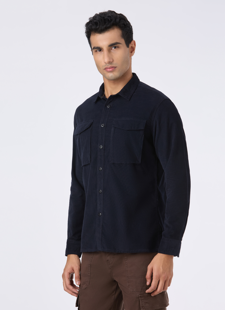 Men Navy Corduroy Flap Pocket Full Sleeve Shirt, , large image number 3