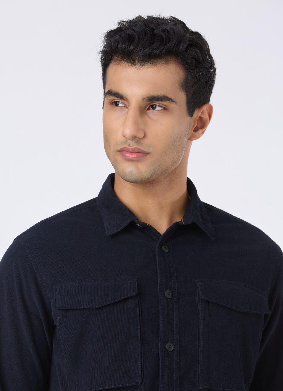 Men Navy Corduroy Flap Pocket Full Sleeve Shirt, , large image number 4
