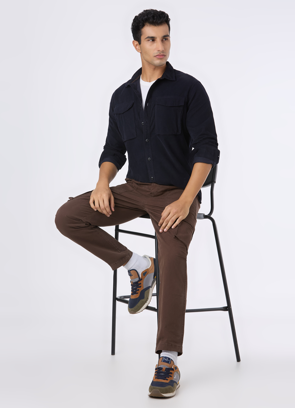 Men Navy Corduroy Flap Pocket Full Sleeve Shirt, , large image number 5