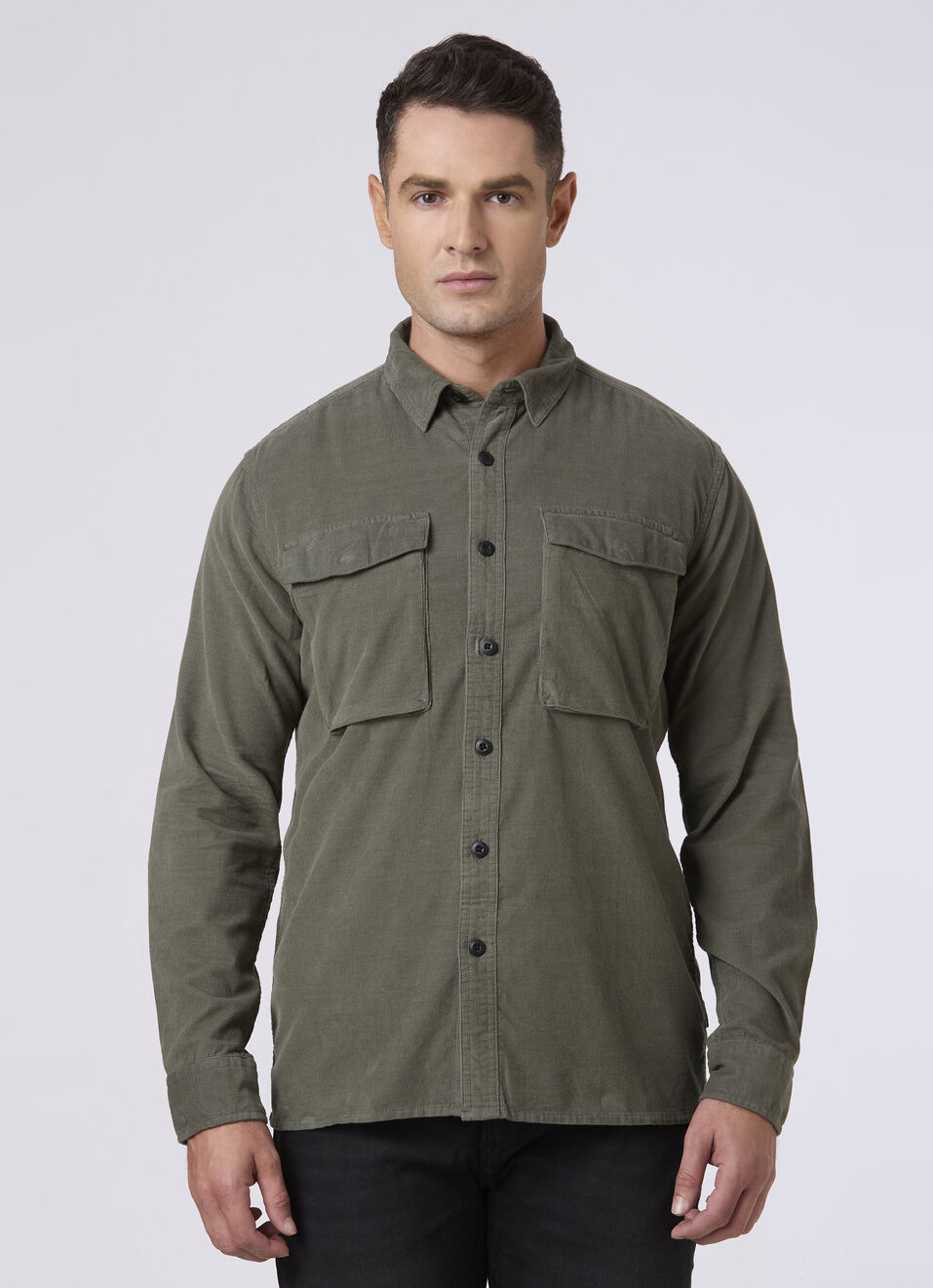 Men Green Corduroy Flap Pocket Full Sleeve Shirt, , large image number 1