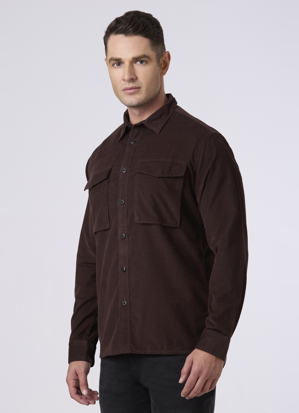 Men Brown Corduroy Flap Pocket Full Sleeve Shirt, , large image number 3