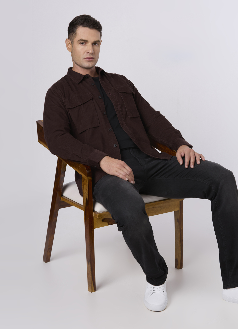 Men Brown Corduroy Flap Pocket Full Sleeve Shirt, , large image number 5
