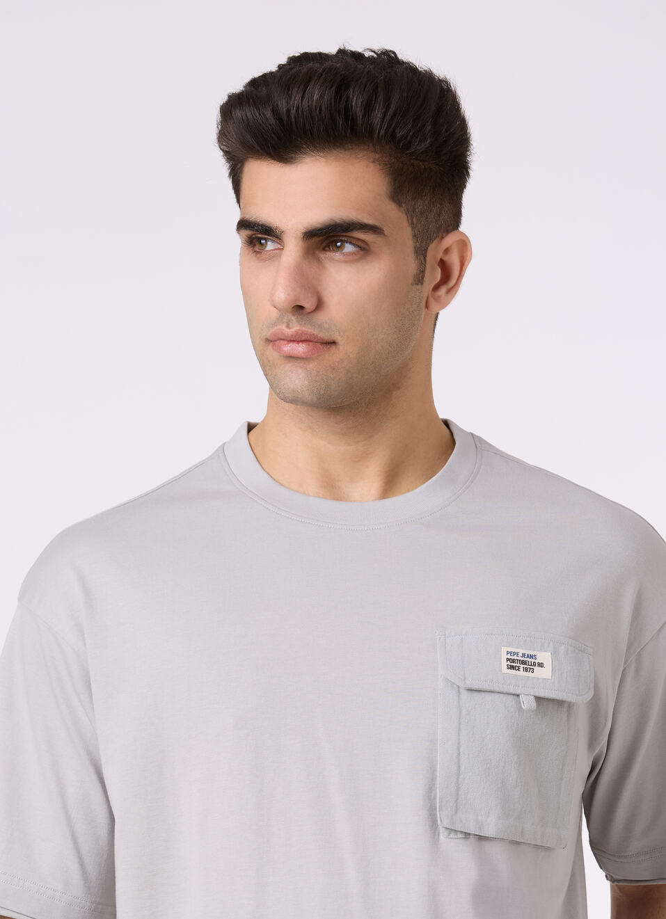 Men Grey Utility Pocket Short Sleeve Oversized T-shirt, , large image number 4