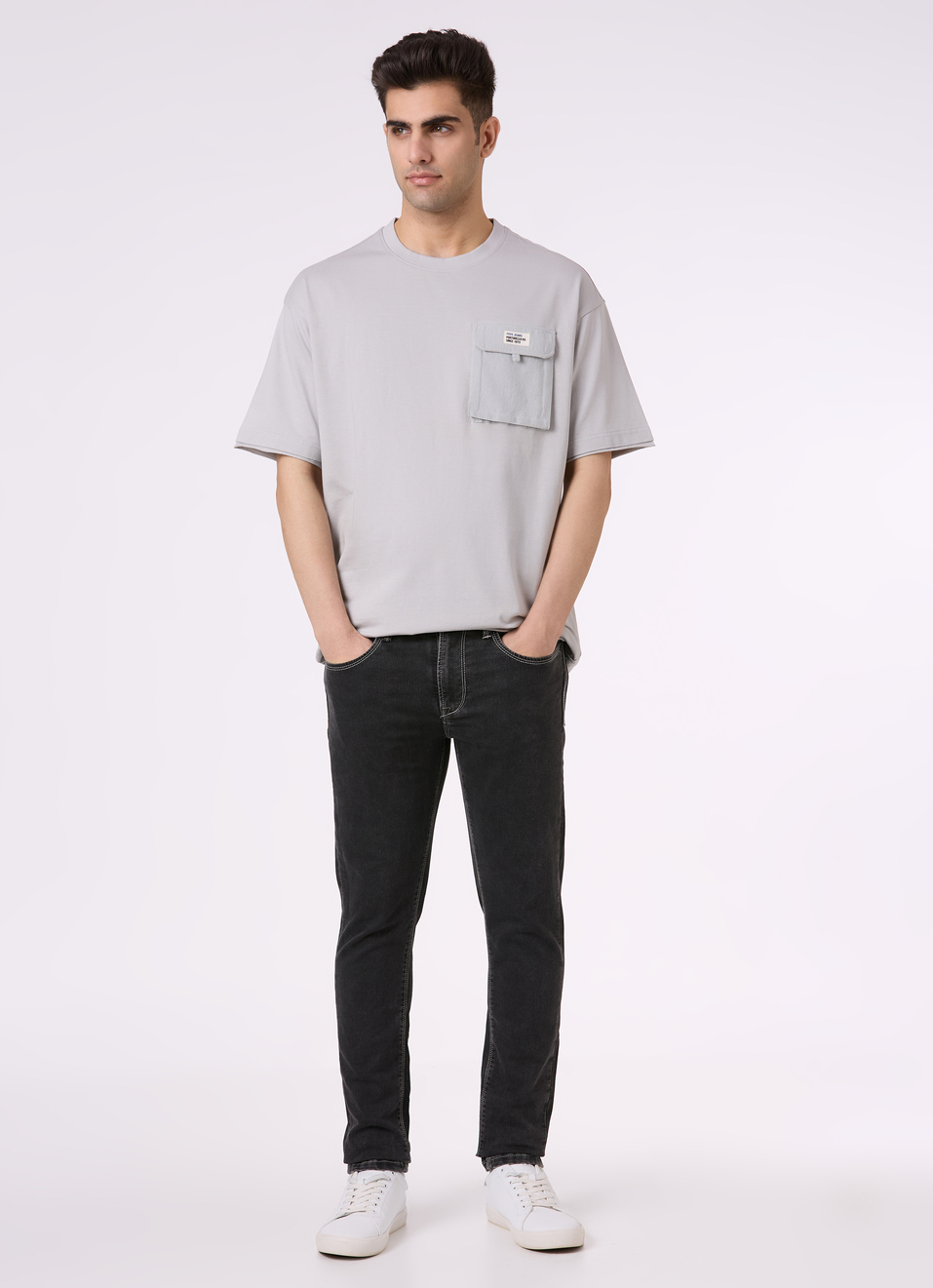 Men Grey Utility Pocket Short Sleeve Oversized T-shirt, , large image number 5