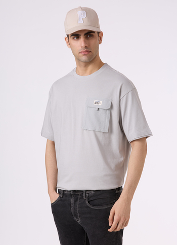 Men Grey Utility Pocket Short Sleeve Oversized T-shirt