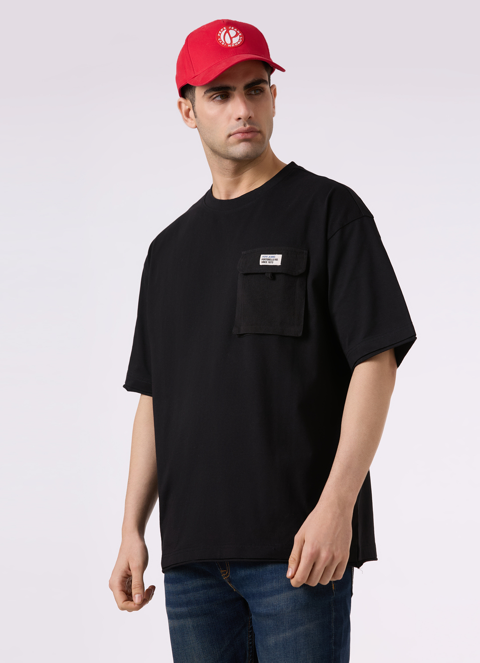 Men Black Utility Pocket Short Sleeve Oversized T-shirt, , large image number 0
