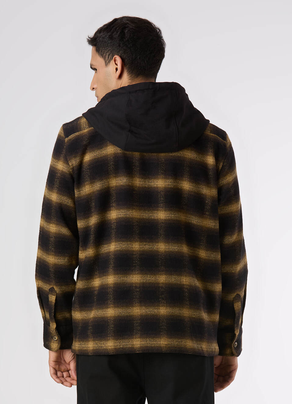Men Oversized Black Checked Hooded Shirt, , large image number 2
