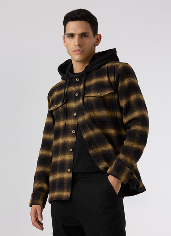 Men Oversized Black Checked Hooded Shirt