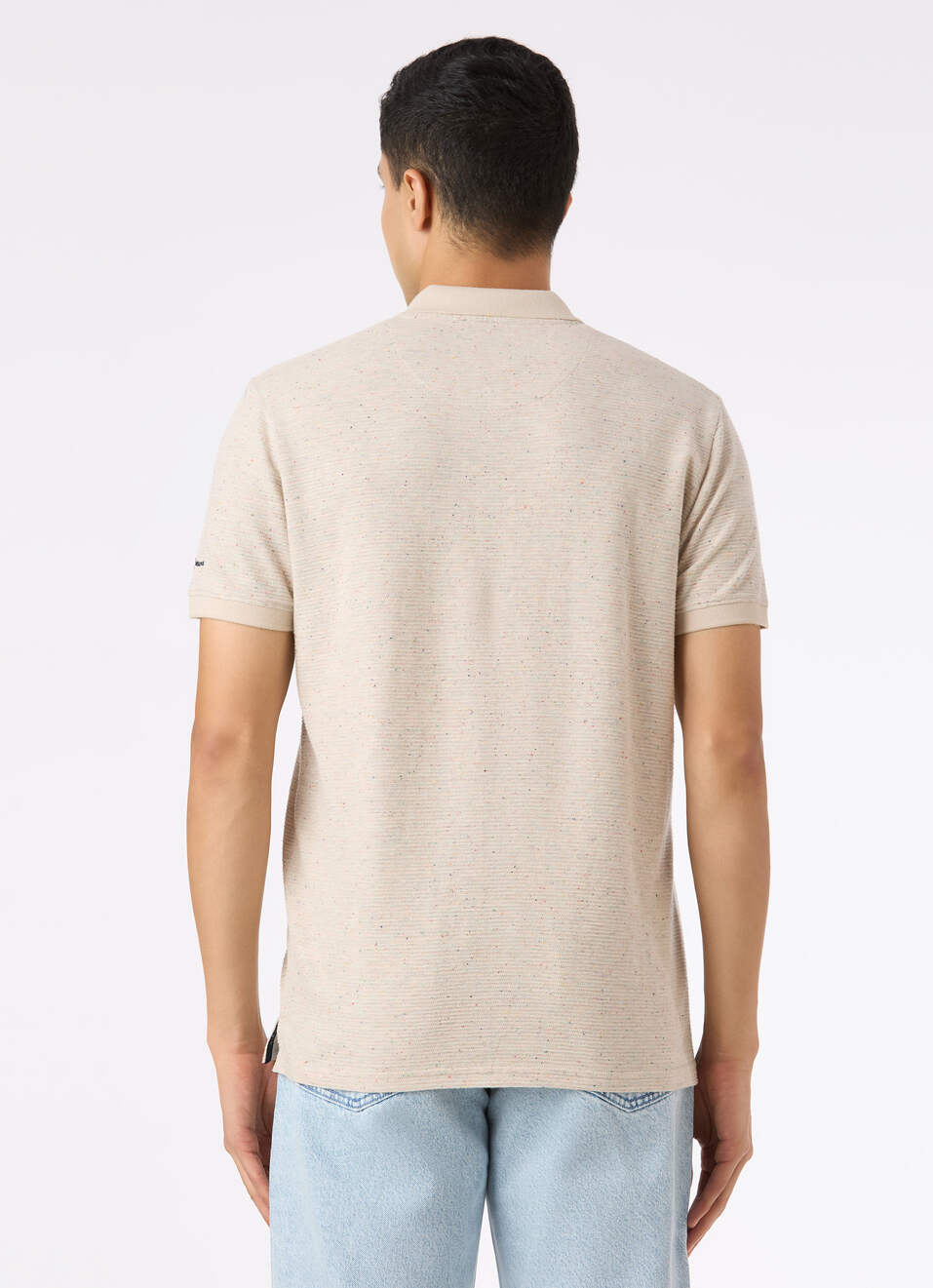 Men Ivory Textured Zip Neck Polo, , large image number 2