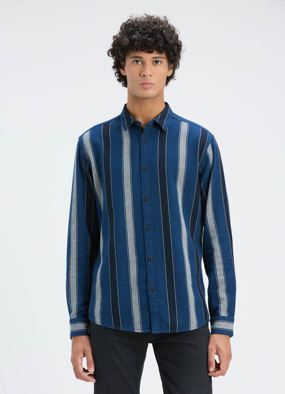 Men Blue Vertical Stripe Full Sleeve Shirt, , large image number 1