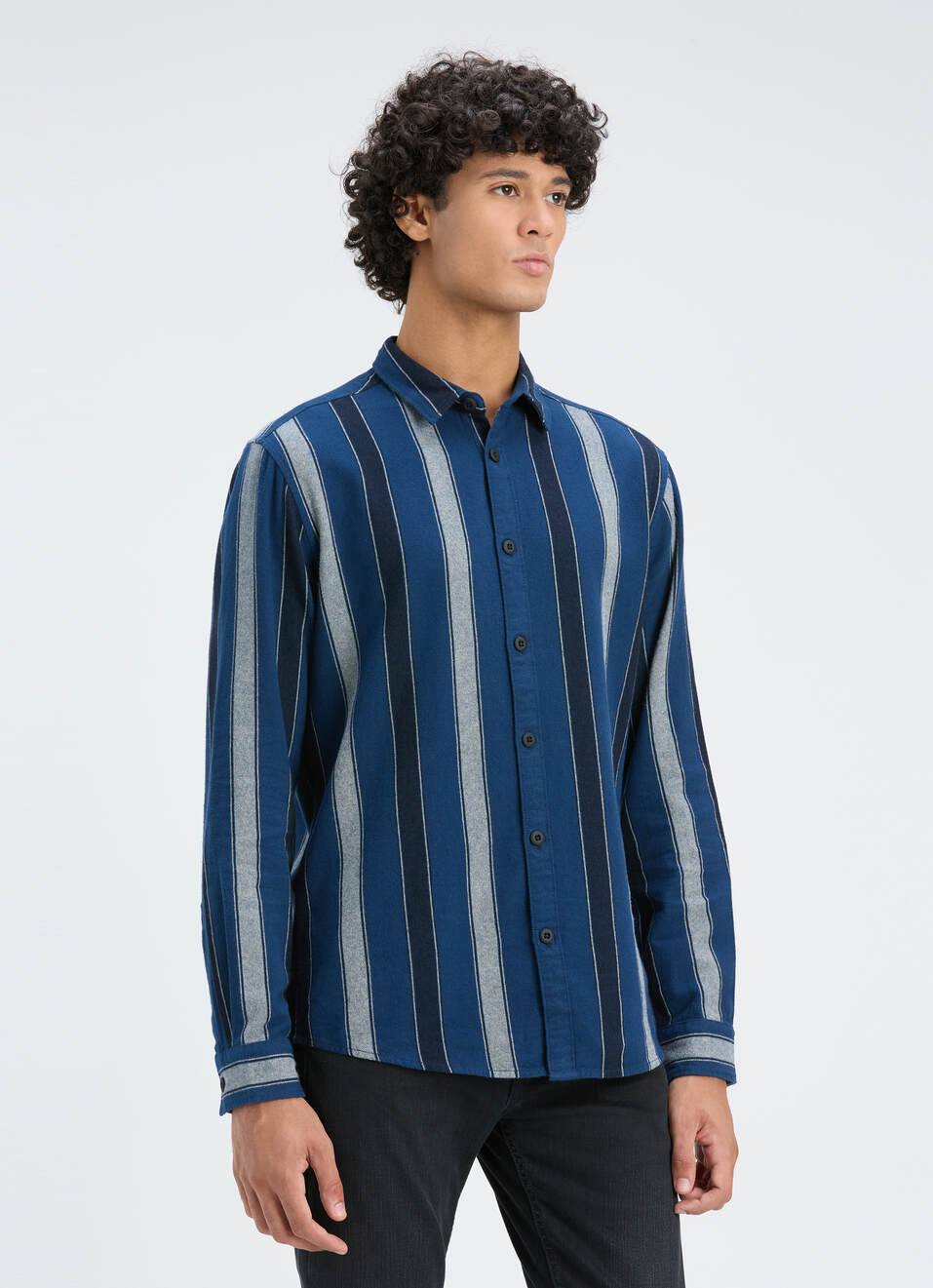Men Blue Vertical Stripe Full Sleeve Shirt, , large image number 3