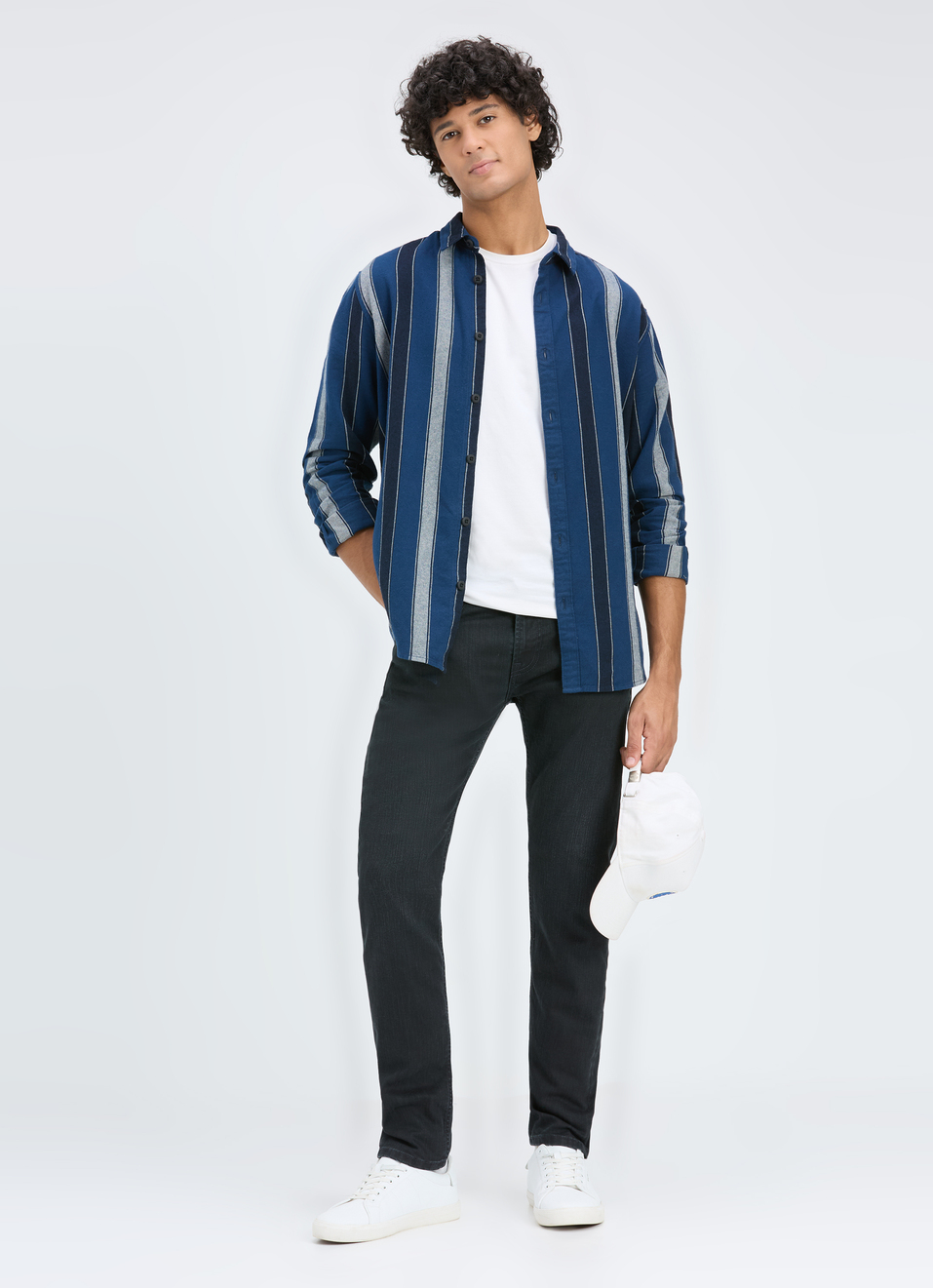 Men Blue Vertical Stripe Full Sleeve Shirt, , large image number 5