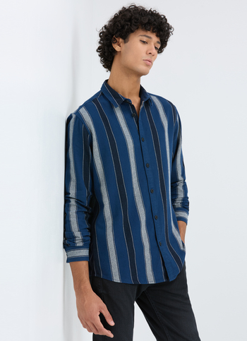 Men Blue Vertical Stripe Full Sleeve Shirt