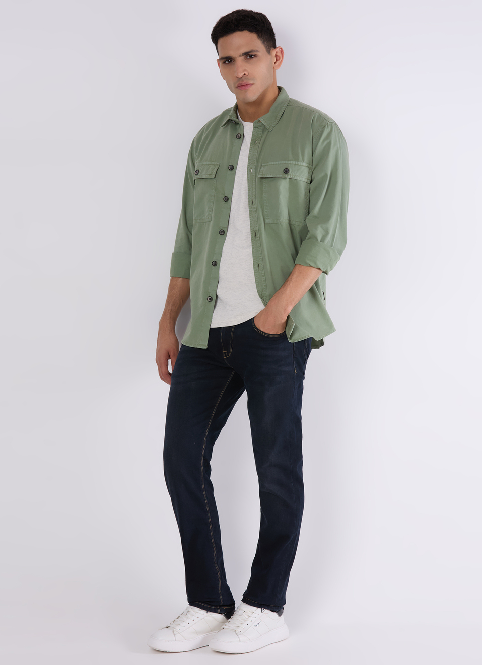 Men Green Utility Flap Pockets Casual Shirt, , large image number 5