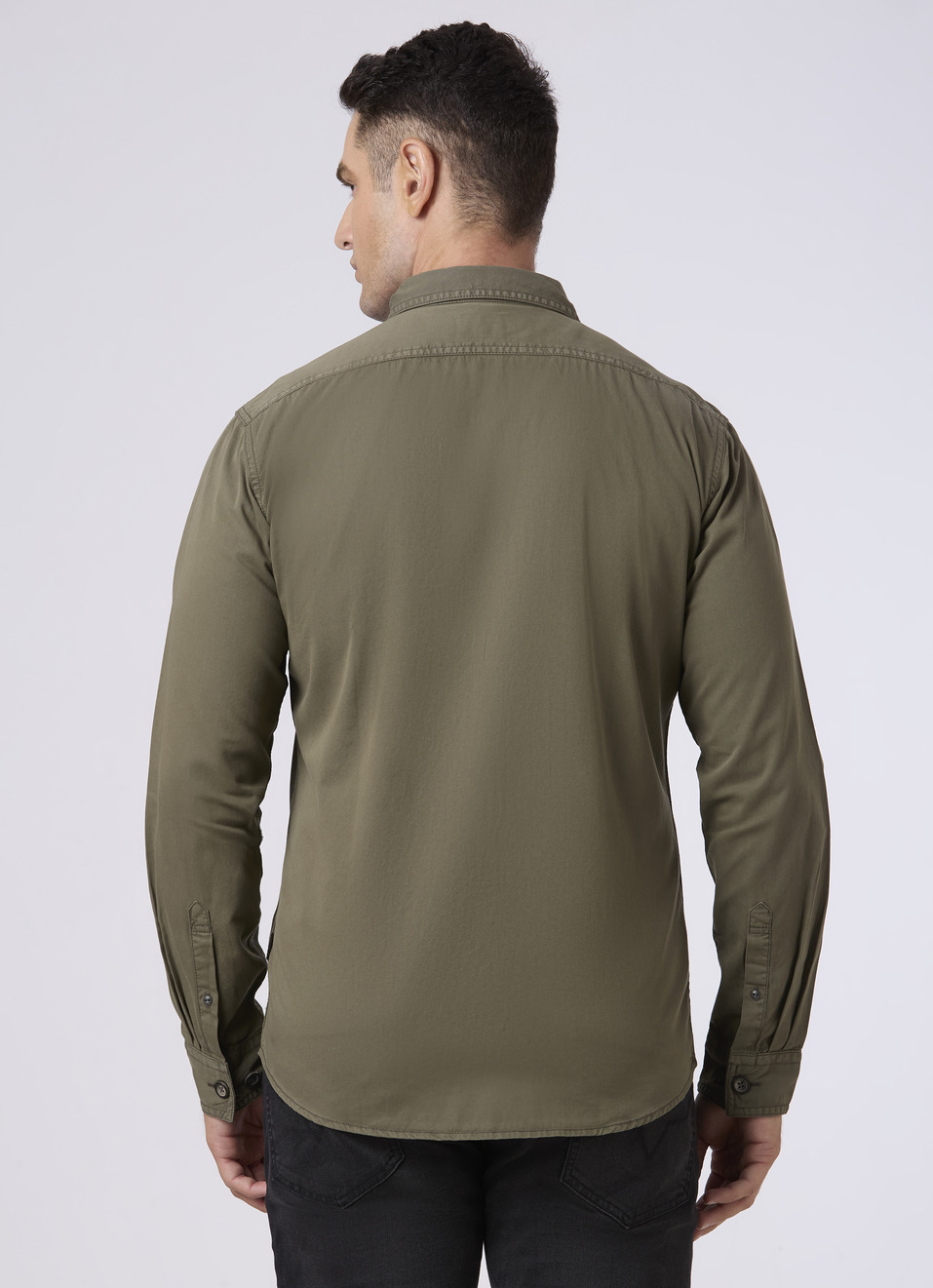 Men Olive Flap Utility Pockets Casual Shirt, , large image number 2
