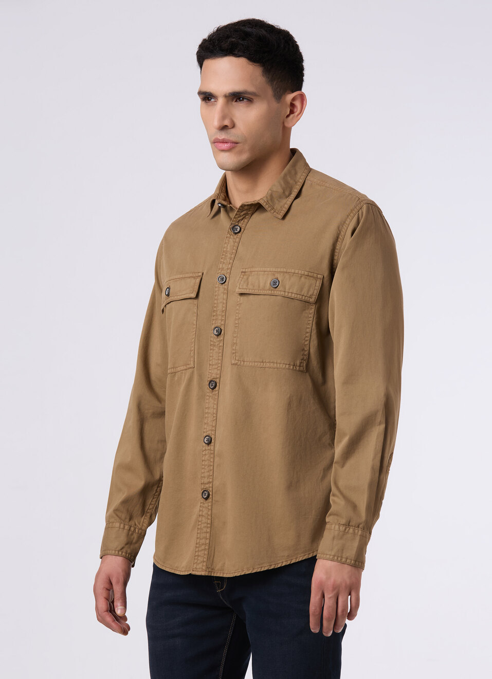 Men Khaki Flap Utility Pockets Casual Shirt, , large image number 3