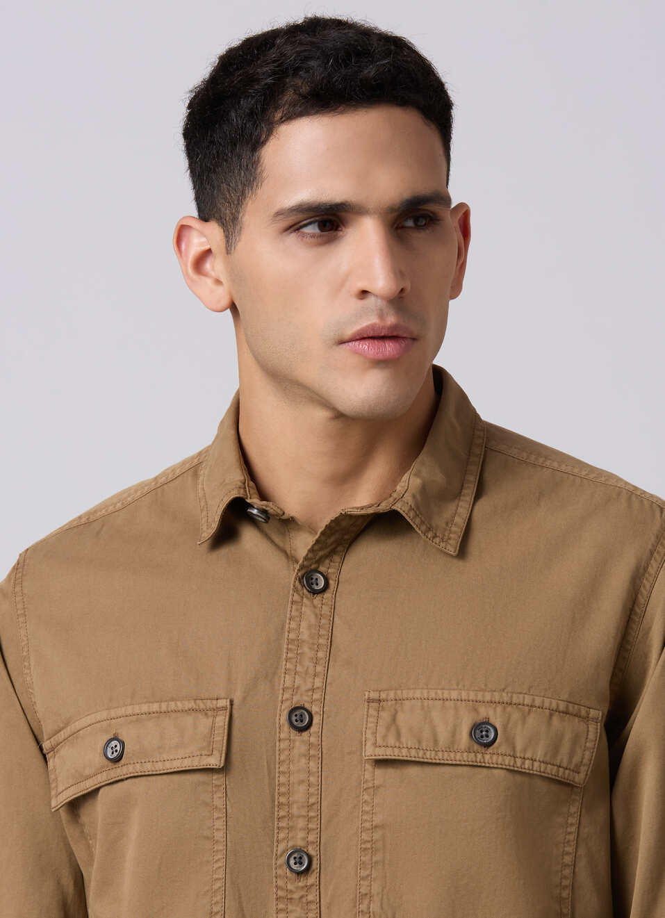 Men Khaki Flap Utility Pockets Casual Shirt, , large image number 4