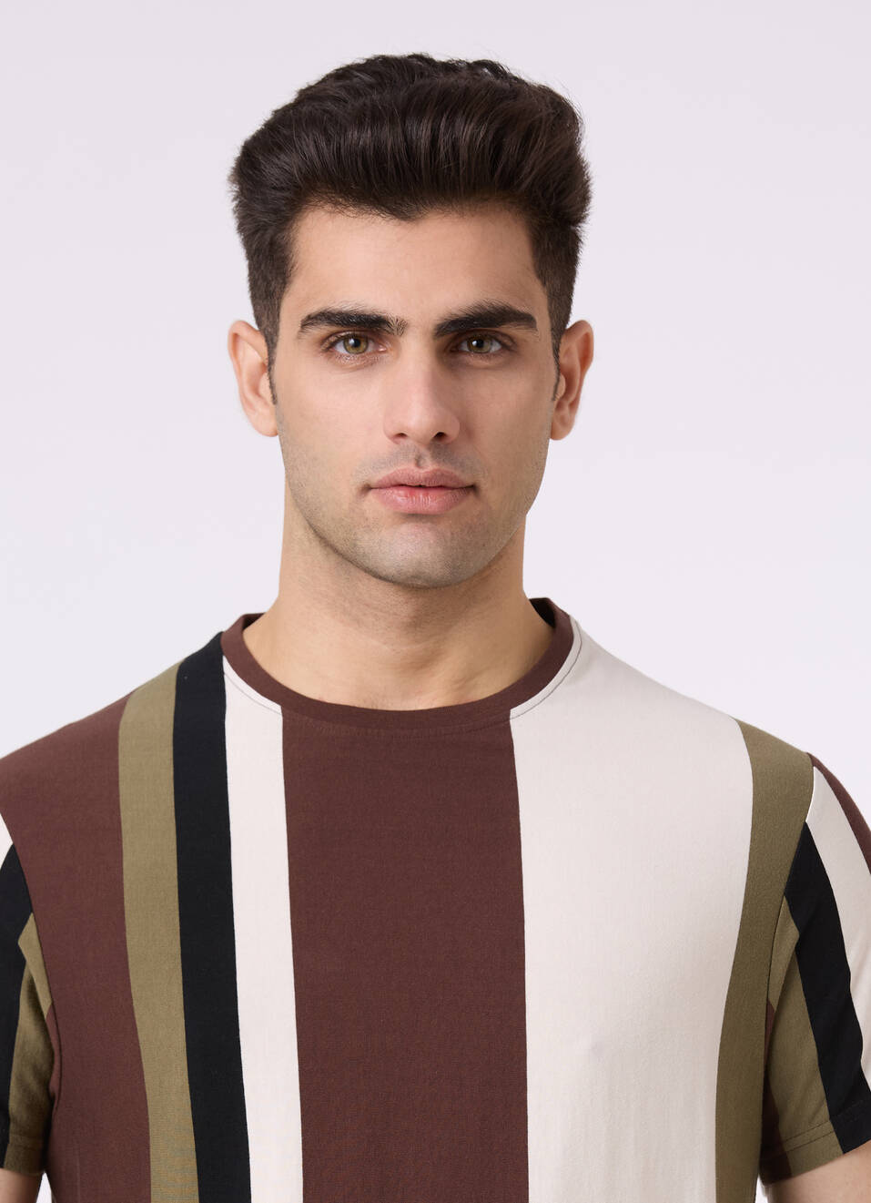 Men Brown Vertical Stripe Short Sleeve T-shirt, , large image number 4