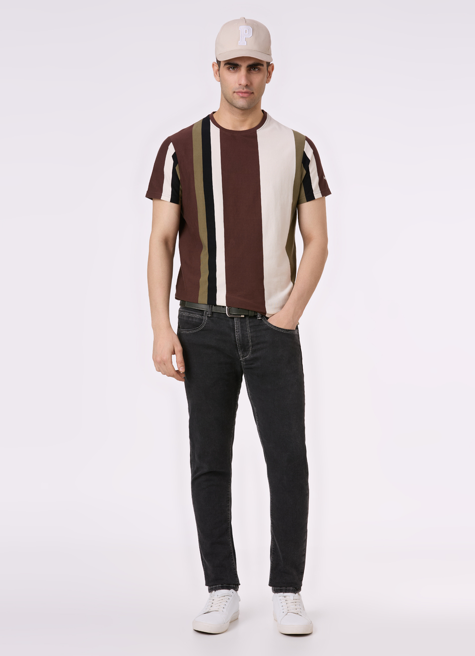 Men Brown Vertical Stripe Short Sleeve T-shirt, , large image number 5