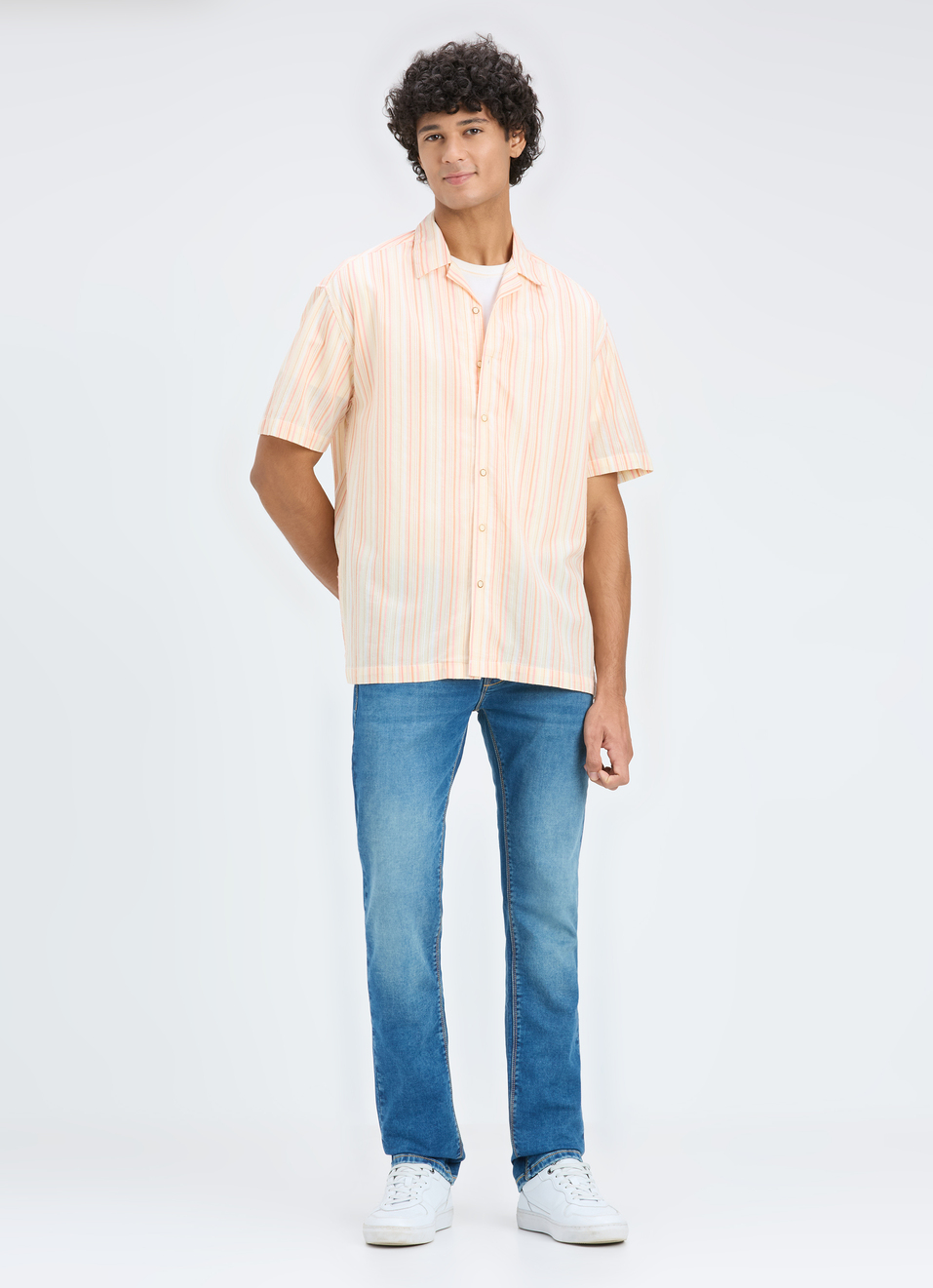 Men Orange Resort Collar Relaxed Fit Short Sleeve Shirt, , large image number 5