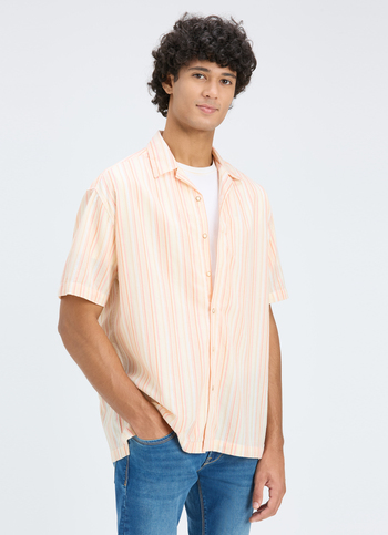Men Orange Resort Collar Relaxed Fit Short Sleeve Shirt