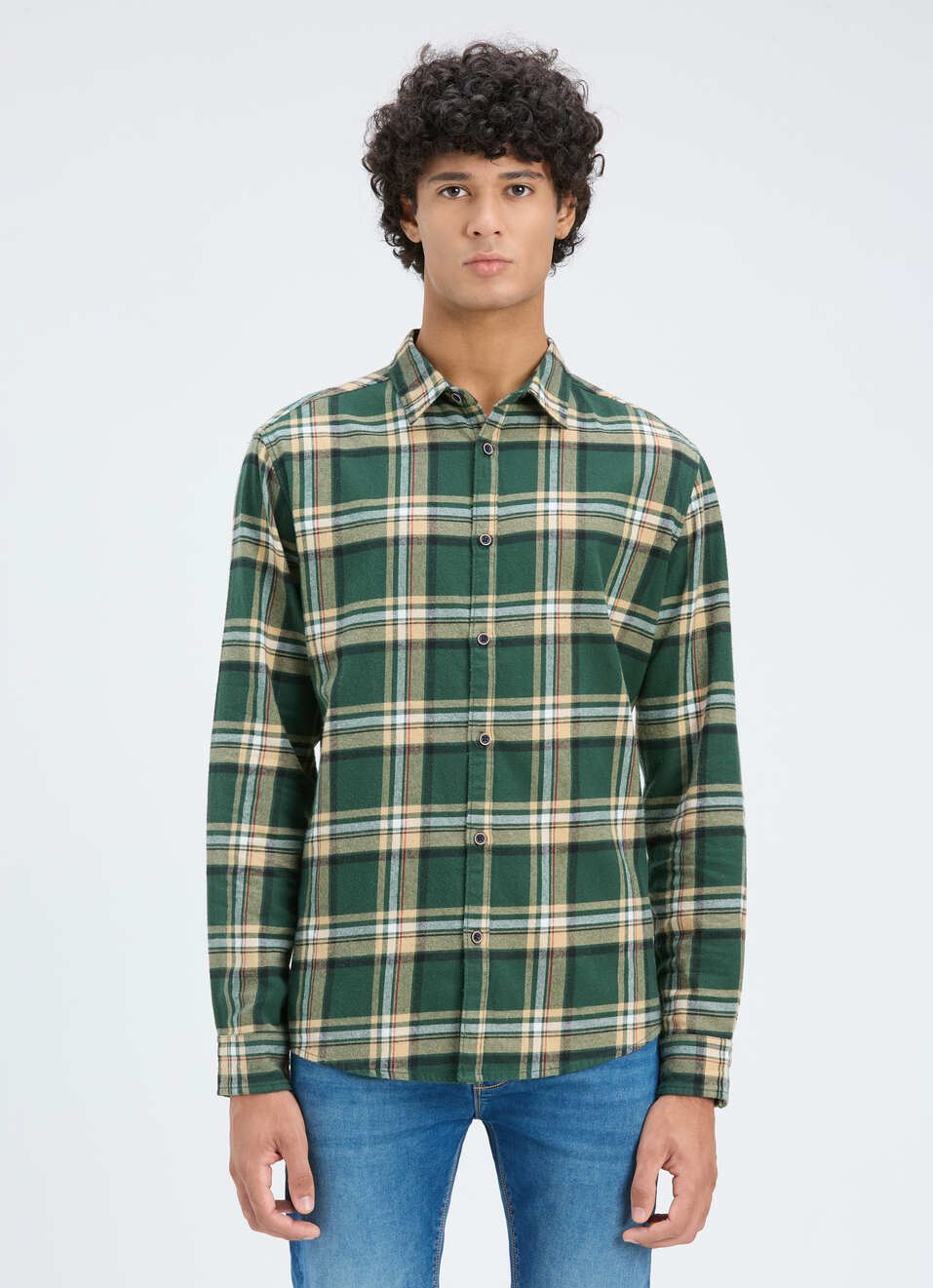 Men Green & Beige Check Full Sleeve Shirt, , large image number 1