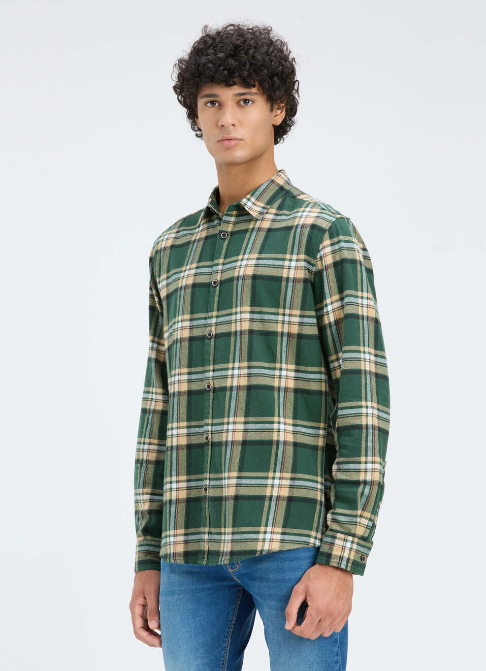 Men Green & Beige Check Full Sleeve Shirt, , large image number 3
