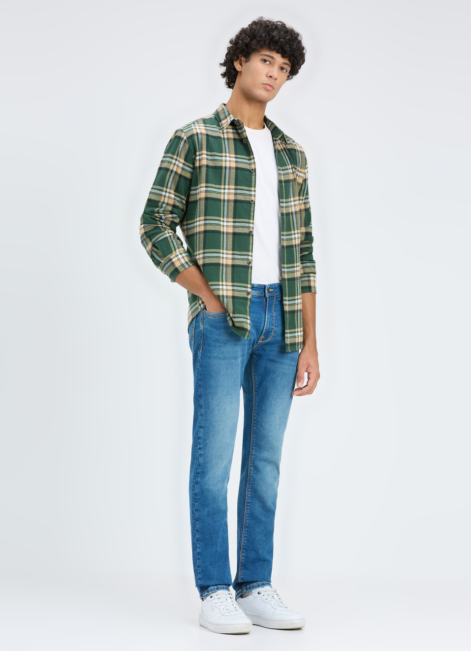 Men Green & Beige Check Full Sleeve Shirt, , large image number 5