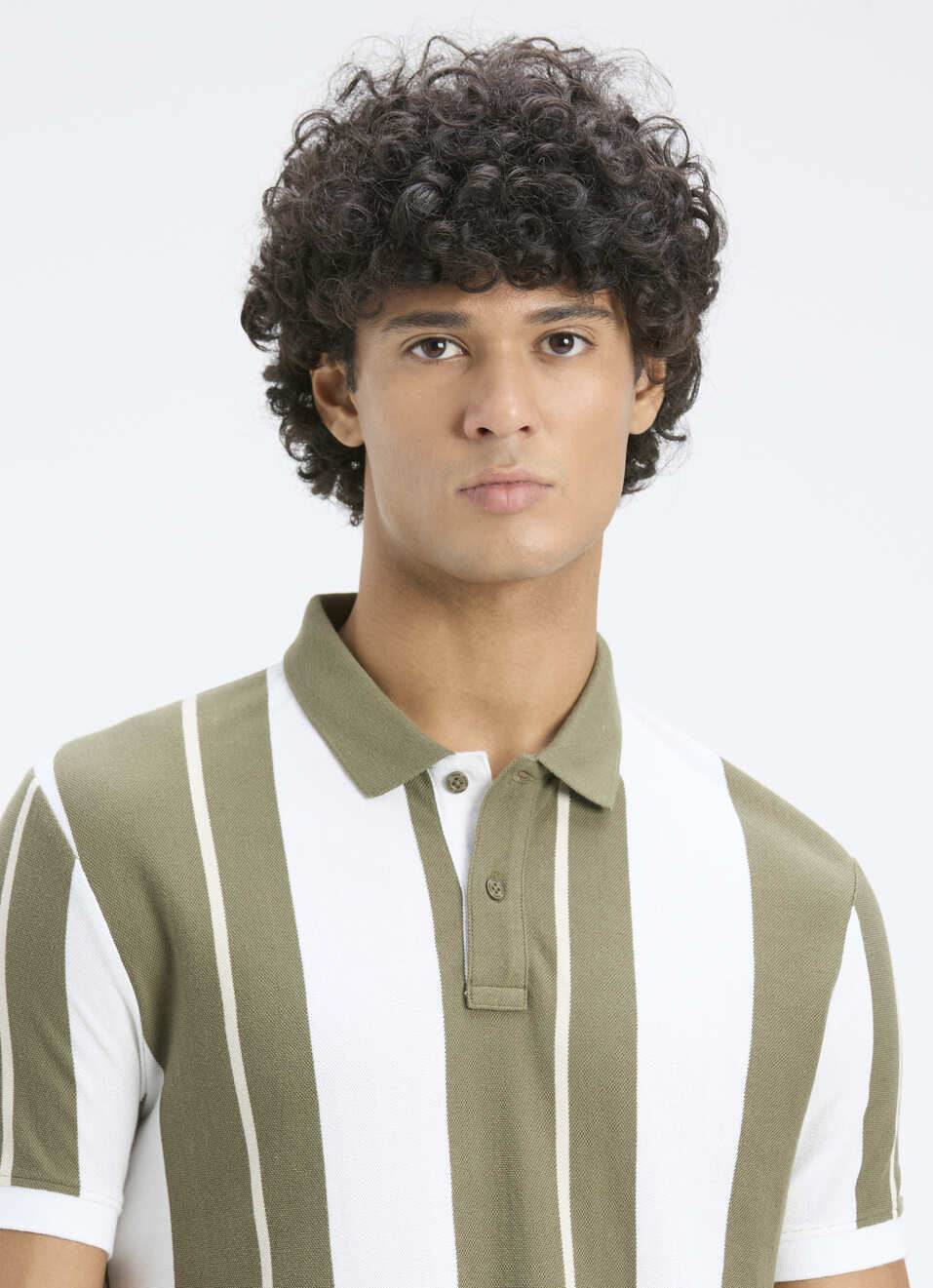 Men Olive & White Vertical Stripe Polo, , large image number 4